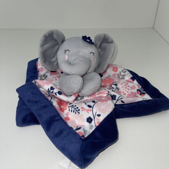 Lullaby Lane Elephant Plush Lovey Rattle Security Blanket Gray Pink Blue 11 Inch - Picture 8 of 8